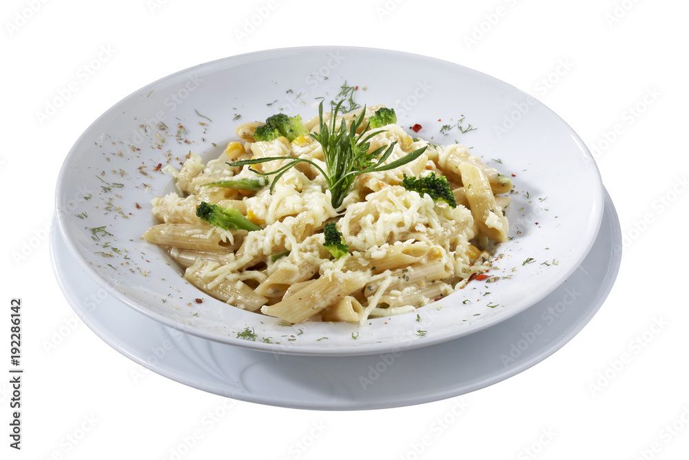Pasta plate isolated on white
