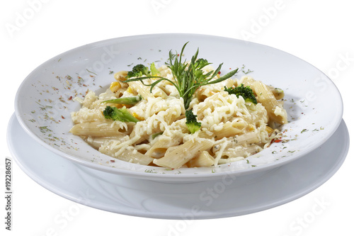 Pasta plate isolated on white
