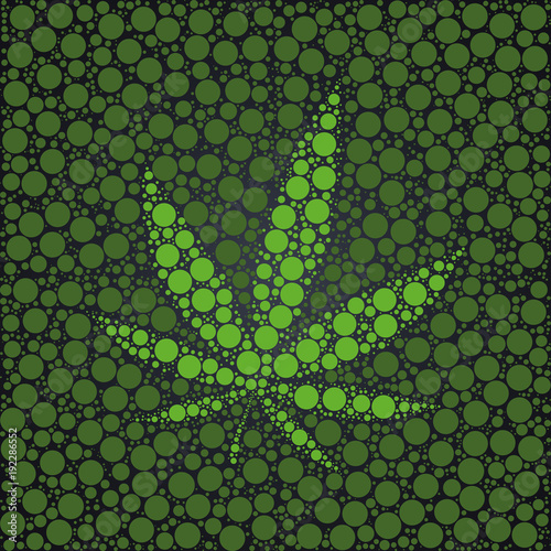 Cannabis leaf made with green dotsbackground template