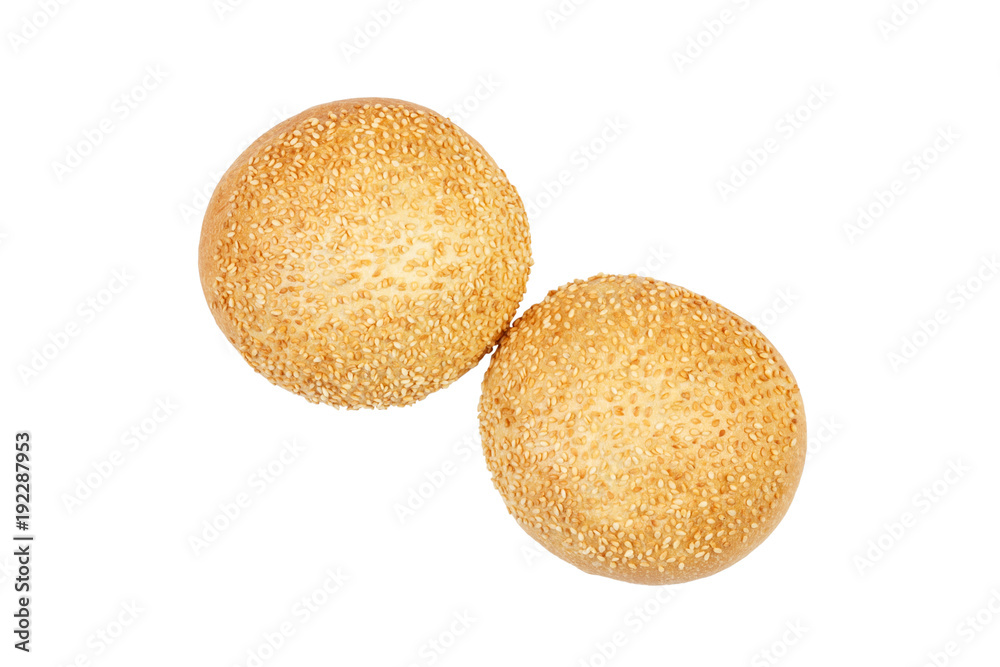 Round sandwich bun with sesame isolated on white background Round sandwich bun with sesame isolated on white background