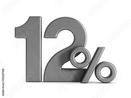 twelve percent on white background. Isolated 3D illustration