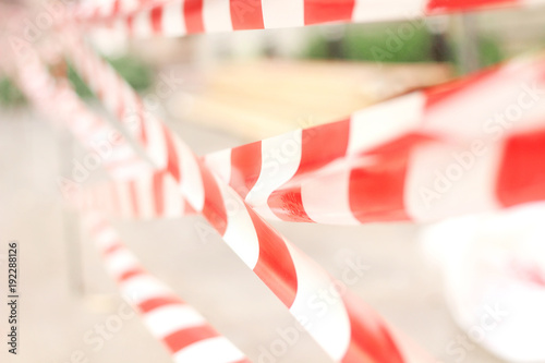 Barrier barrier tape on the construction site. photo