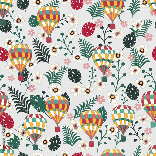 Seamless pattern of flowers  Balloons and leaves. texture for design