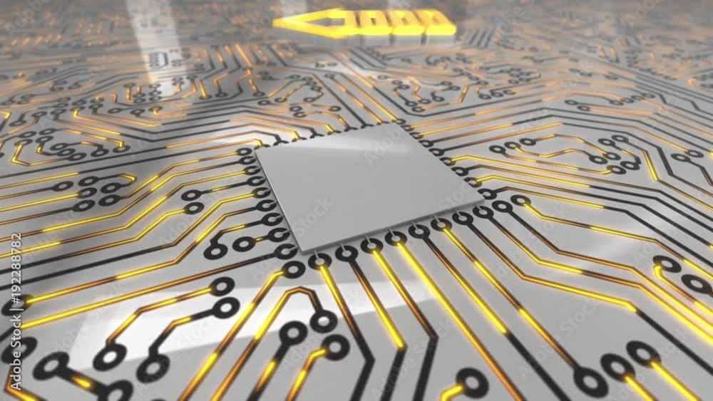 Seamless looping rotating 3d animated bright computer circuit board ...