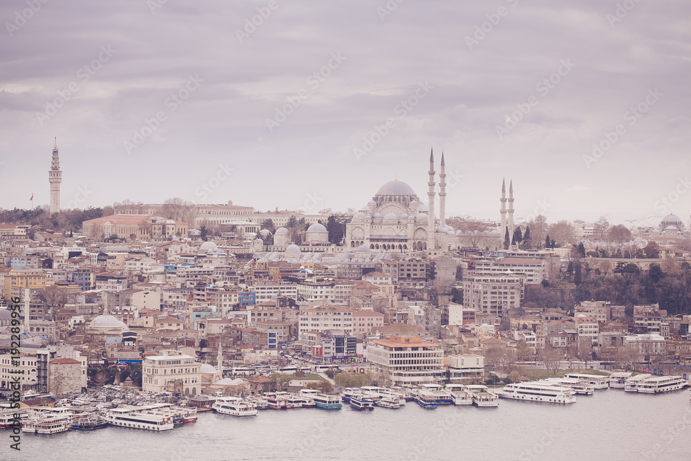 Panoramic view of Istanbul from Galata tower, Turkey