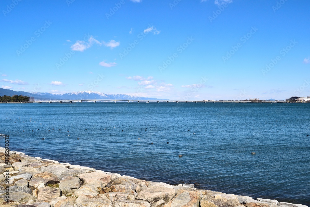 琵琶湖からの比良山系の眺め 琵琶湖からの比良山系の眺め