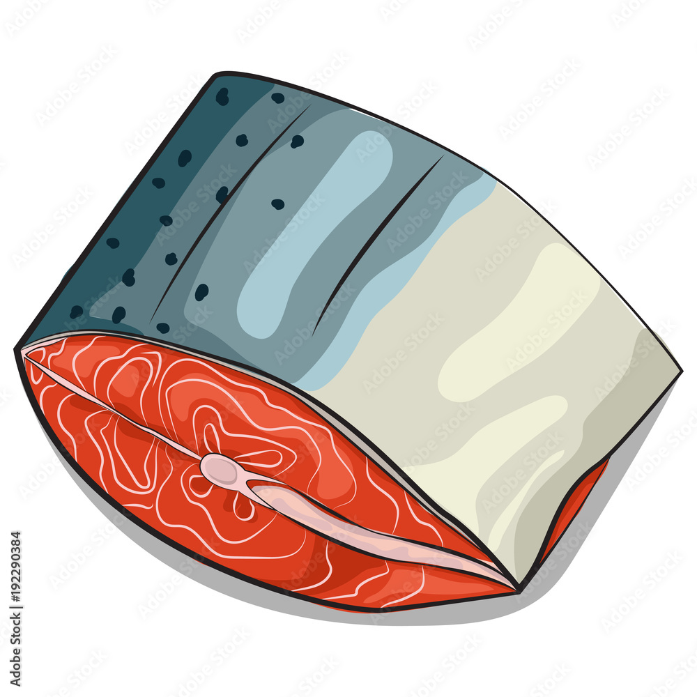 Salmon piece vector cartoon illustration isolated on white