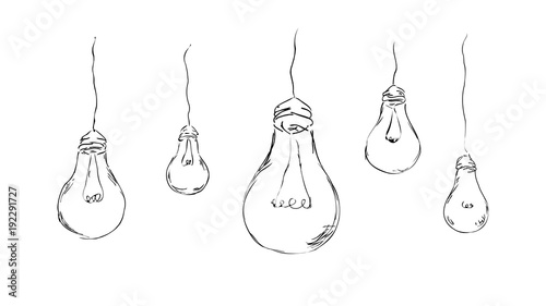 stylish, painted light bulbs for background, interior, design, advertising, ideas, icons, web. vector sketch