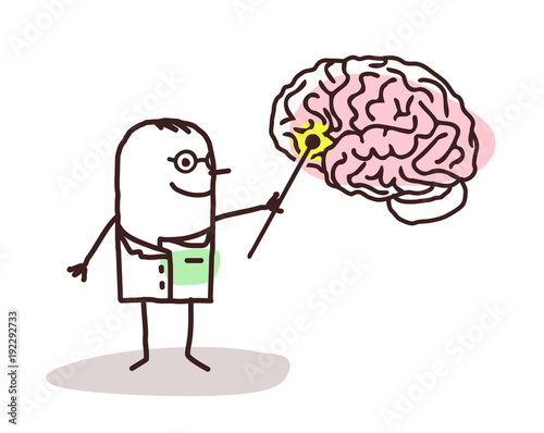 Cartoon Neurologist with Brain