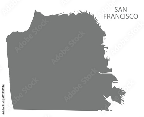 San Francisco city map grey illustration silhouette shape