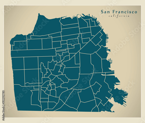 Modern City Map - San Francisco city of the USA with neighbourhoods