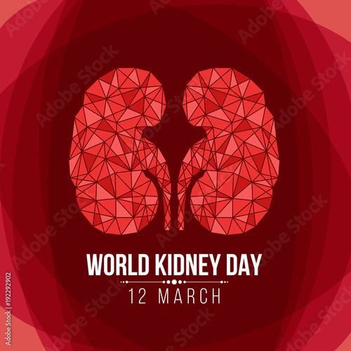 World Kidney day with abstract triangle Kidney sign on red background vector design