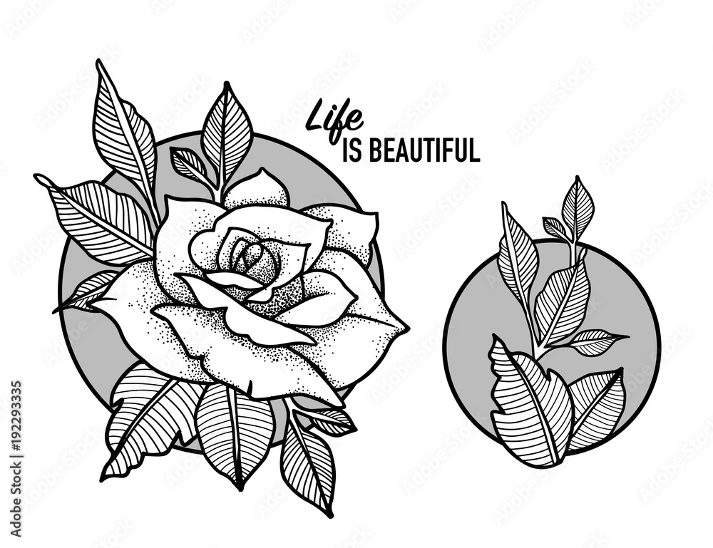 Rose Tattoo Design Blackwork tattoo flash. Highly detailed vector  illustration isolated on white. Tattoo design. New school dotwork, lineart.  Print, posters, t-shirts and textile Stock Vector | Adobe Stock