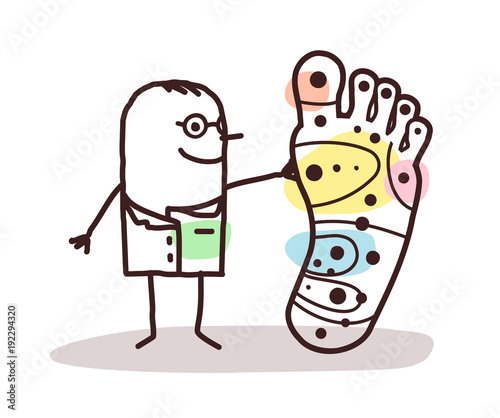 Cartoon Doctor  with Big Foot and Reflexology