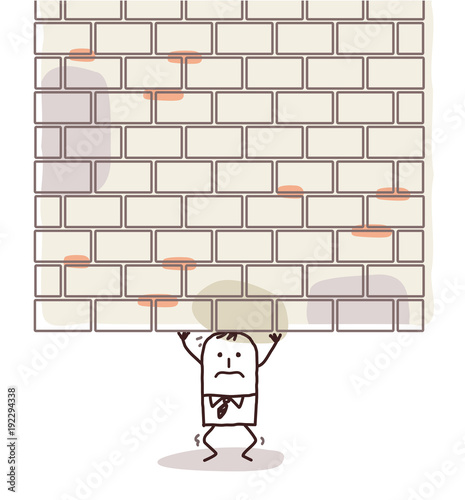 Cartoon Man Crushed Under a Heavy Wall