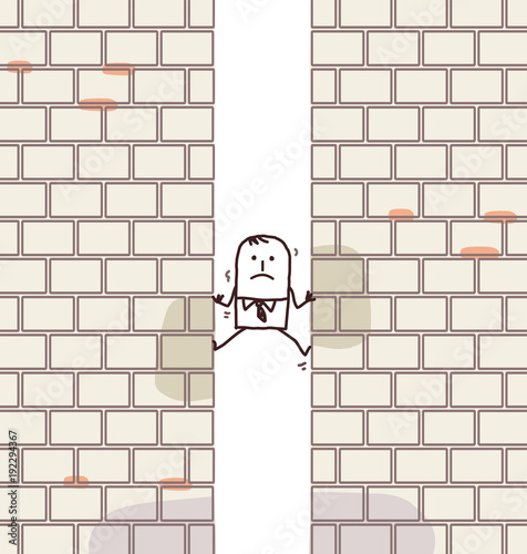 Cartoon Man Crashed Between two Walls