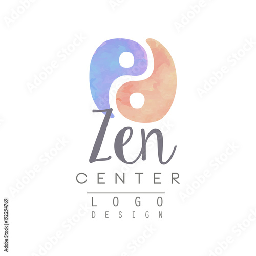 Watercolor logo template with yin and yang. Zen meditation. Chinese medicine and wellness concept. Vector esign for self-development center or yoga studio