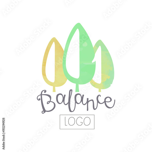 Watercolor hand drawing with abstract green leaves. Wellness and alternative medicine. Original vector logo design for self development center or yoga class