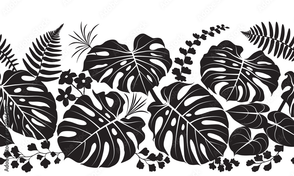Tropical Plants Silhouette Pattern Stock Vector | Adobe Stock