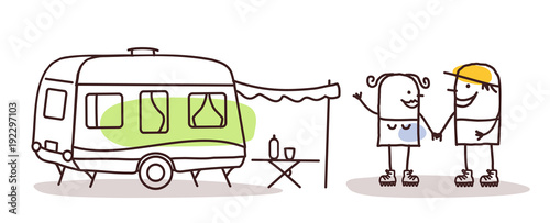 Cartoon Couple with Caravan