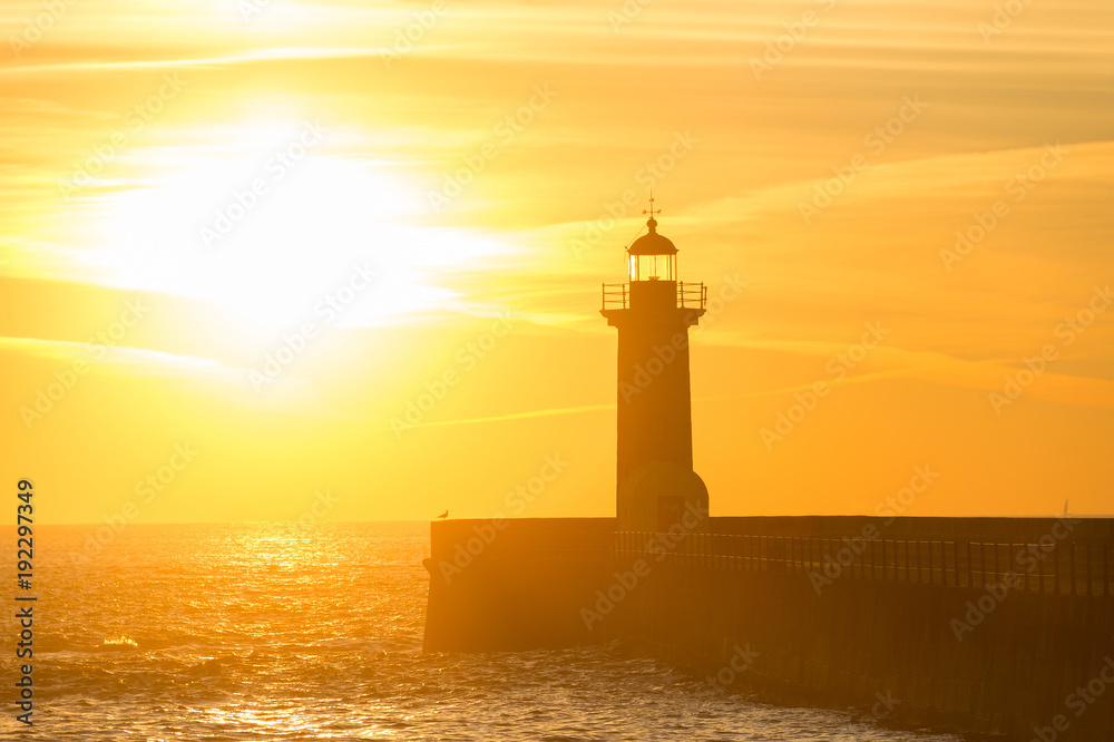 Lighthouse at sunset. Porto, Portugal