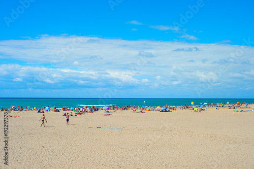 Crowd people ocean beach landscape © joyt