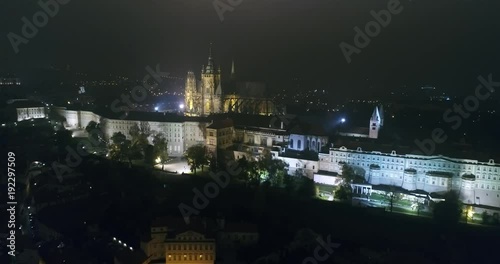Wallpaper Mural Night panorama of Prague, Panoramic view from the air to St. Vitus Cathedral in Prague, lights of the night city, Prague Torontodigital.ca