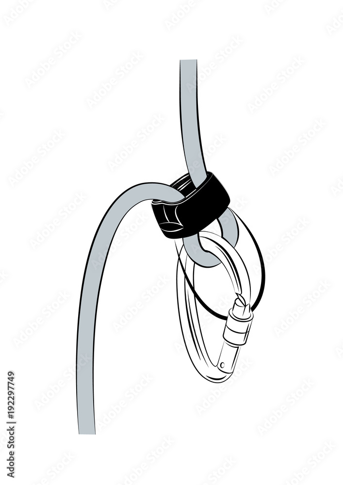 Belay device with rope and carabiner