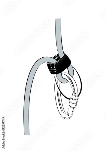 Obraz na płótnie Belay device with rope and carabiner w salonie