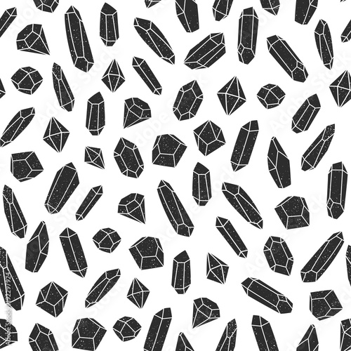 Black crystals seamless pattern on white background