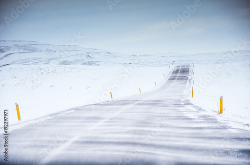 iceland nature, winter travel photo in snow, adventure, trip, hiking, mountains. © kovop58