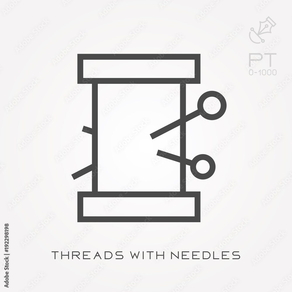 Line icon threads with needles