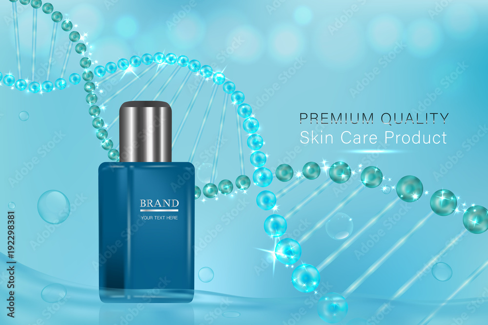 Blue cosmetic container with advertising background ready to use, luxury skin care ad. vector 3d illustration. Blue cosmetic container with advertising background ready to use, luxury skin care ad. vector 3d illustration.