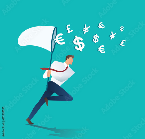 businessman trying to catch money business concept