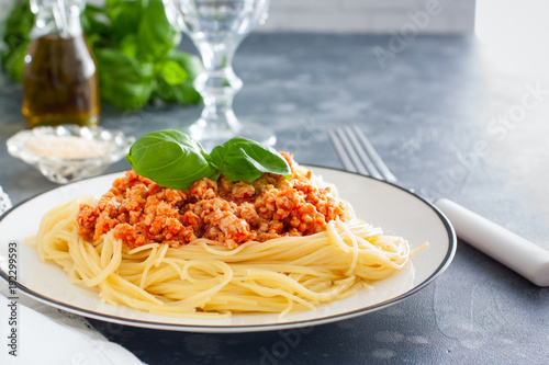Spaghetti with Bolognese sauce, horizontal