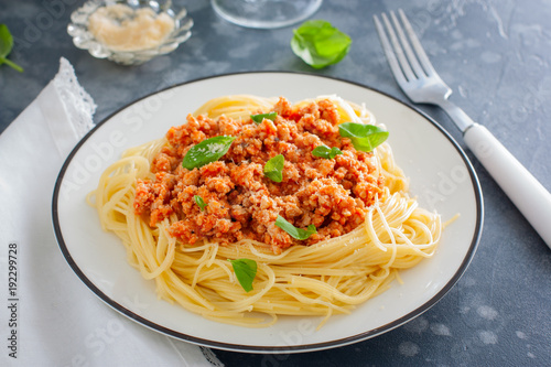 Spaghetti with Bolognese sauce, horizontal