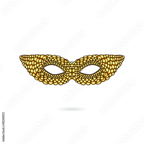 Gold masquerade mask isolated on white. Vector illustration. Mardi gras decorations.