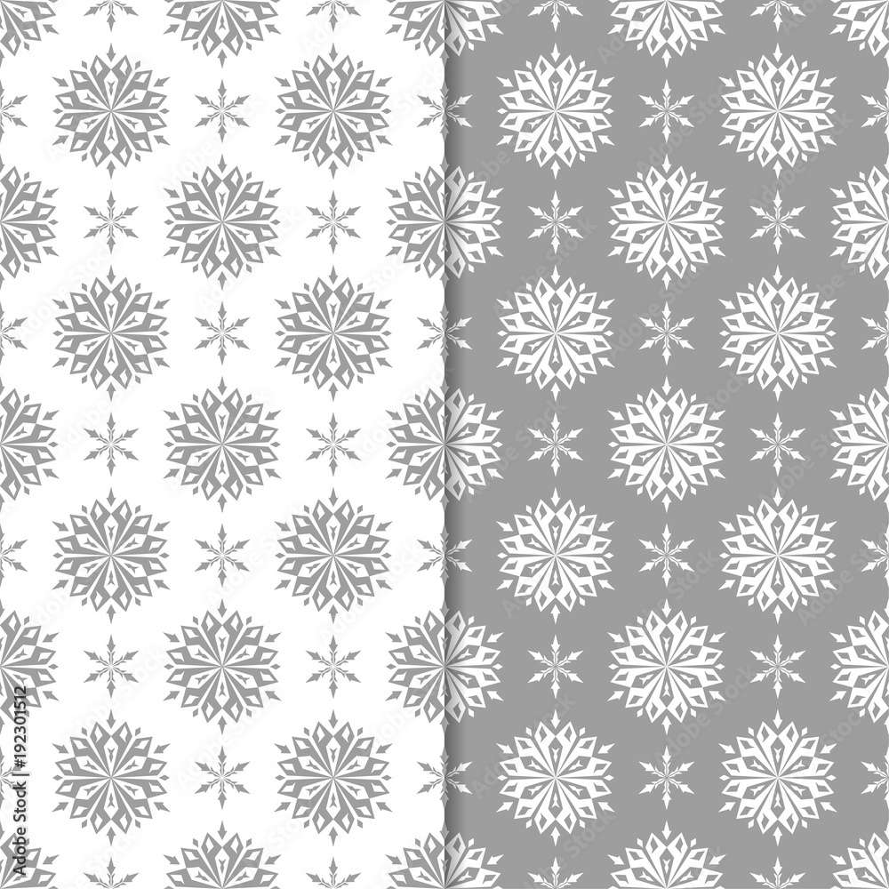 White and gray floral backgrounds. Set of seamless patterns