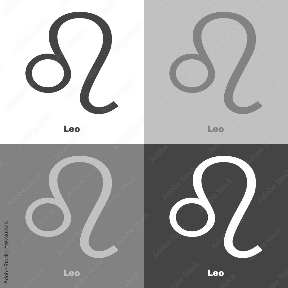 Leo zodiac set sign. Astrological symbol. Vector icon on white-grey-black color Leo zodiac set sign. Astrological symbol. Vector icon on white-grey-black color