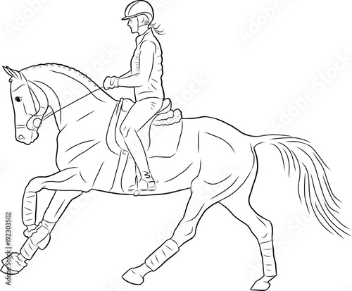 A sketch of a girl riding on a horse.