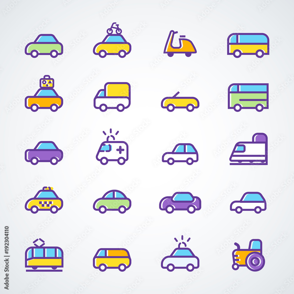 Transport line icon set. Transport line icon set.