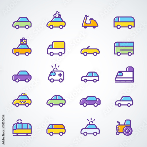 Transport line icon set.