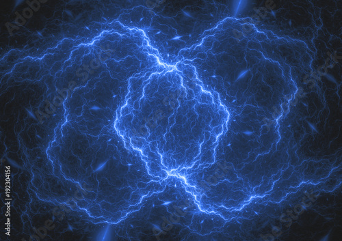 Blue plasma lightning cloud, electrical abstract background