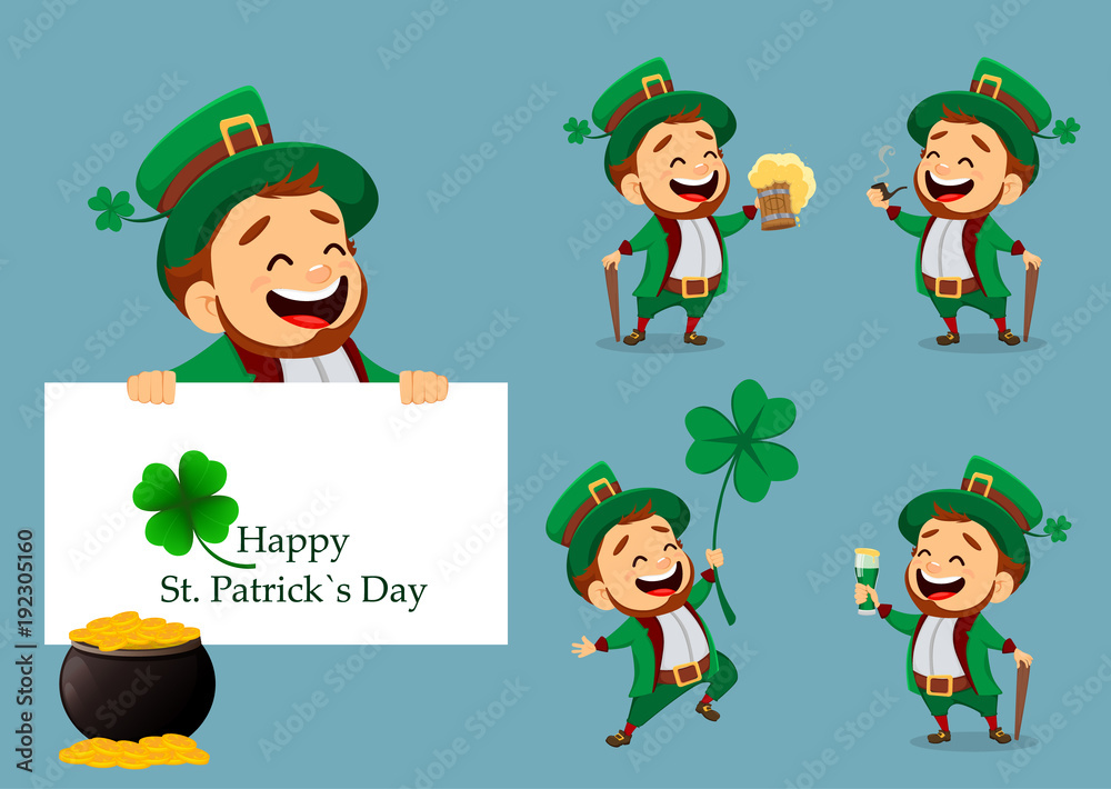 Set of cartoon funny leprechaun Set of cartoon funny leprechaun