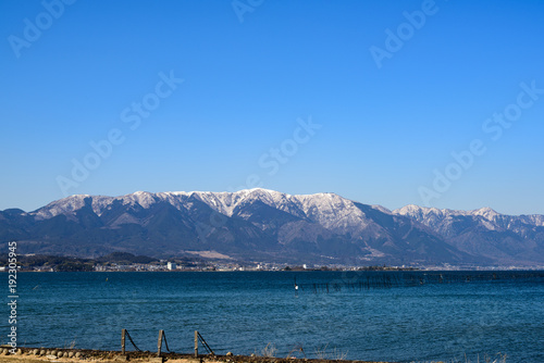 琵琶湖から見た冬の比良山系