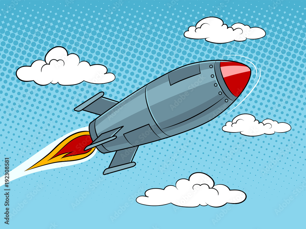 Fototapeta premium Rocket missile flying pop art style vector