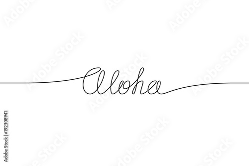 ALOHA handwritten inscription. Hand drawn lettering. alligraphy. One line drawing of phrase Vector illustration
