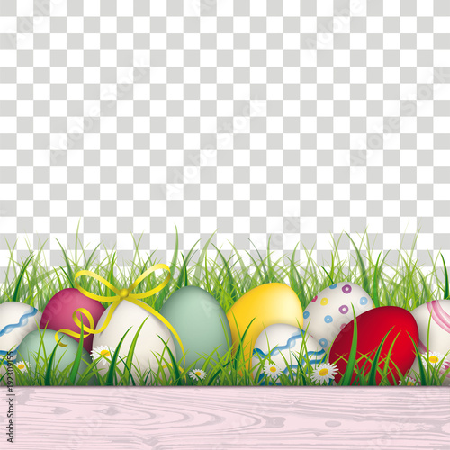 Colored Easter Eggs Grass Transparent Background