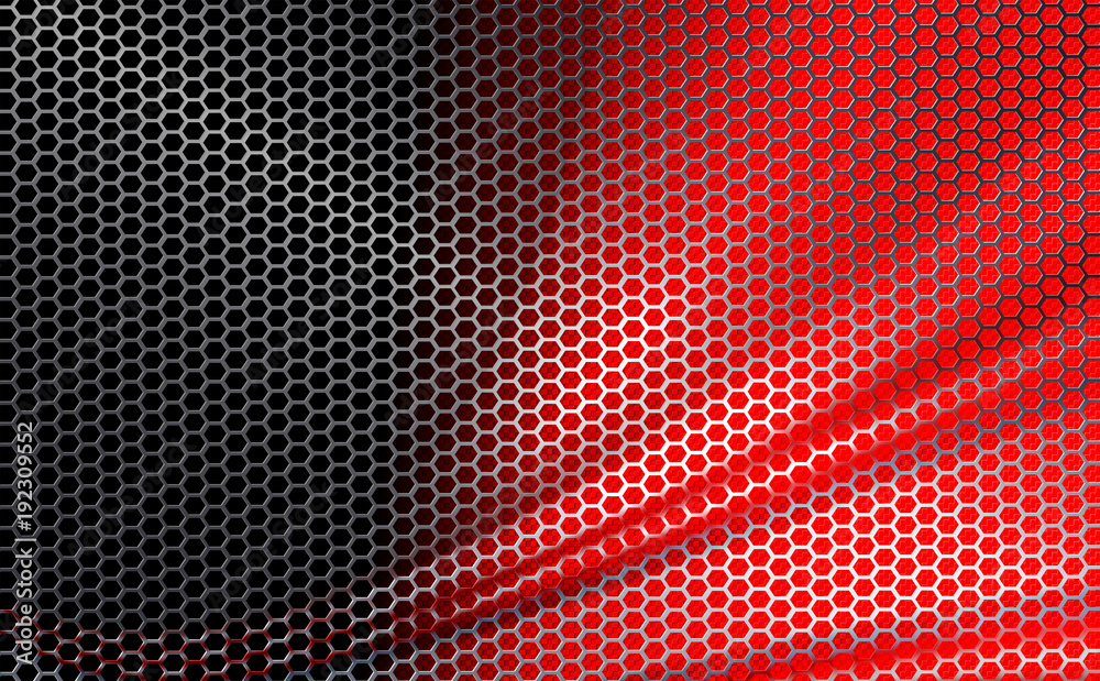 Naklejka premium red geometric background with wavy metal grille