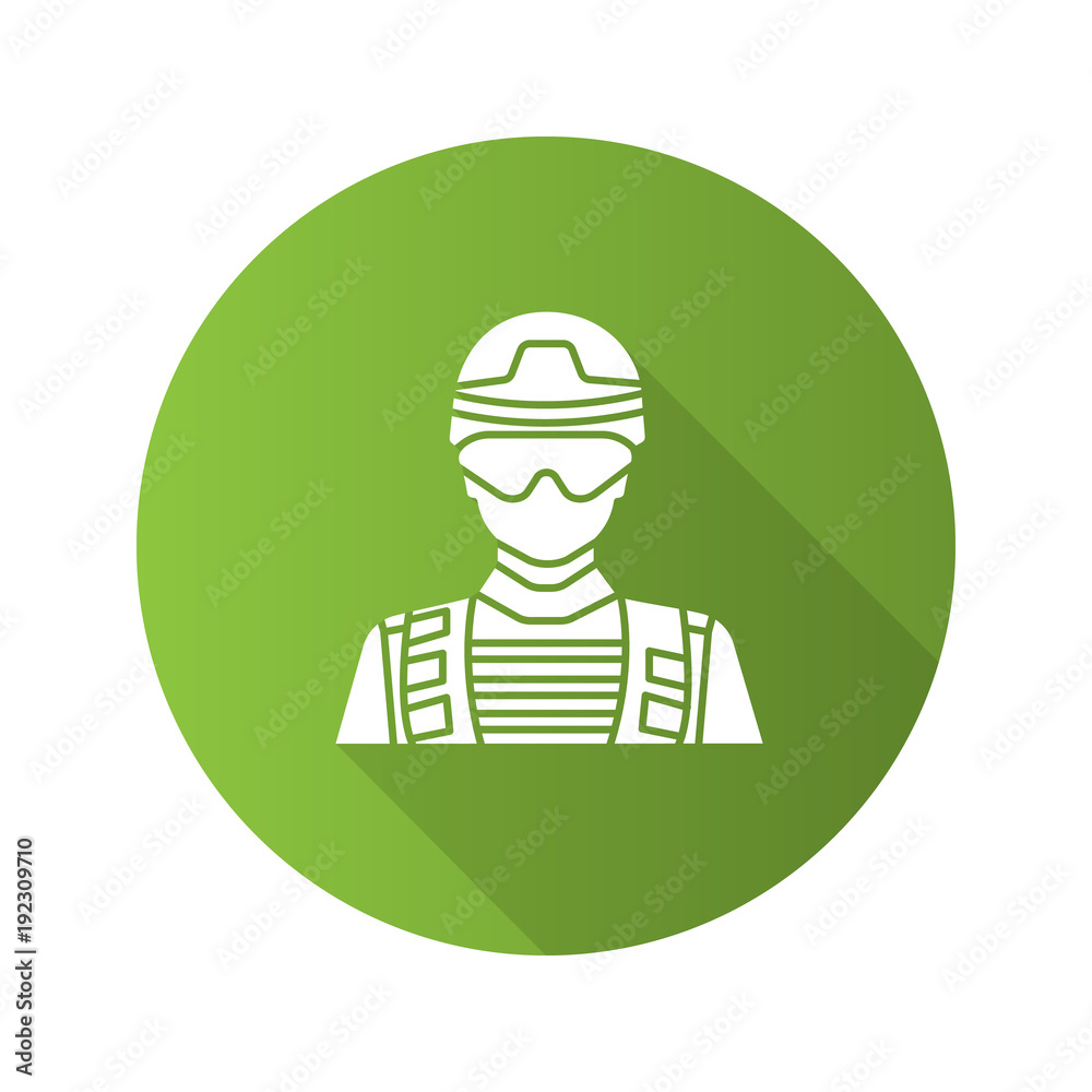 Soldier flat design long shadow glyph icon